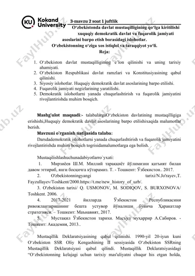 o‘zbekiston davlat mustaqilligi va fuqarolik jamiyati — DOCX