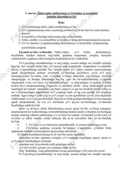 tabiiy-iqlim omillarining yo‘l holatiga va avtomobil harakat sharoitiga ta’siri — DOCX