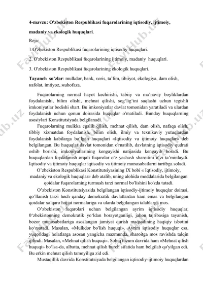 o'zbekiston respublikasi fuqarolarining iqtisodiy, ijtimoiy, madaniy va ekologik huquqlari — DOCX