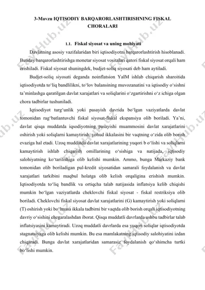 iqtisodiy barqarorlashtirishning fiskal choralari — DOCX
