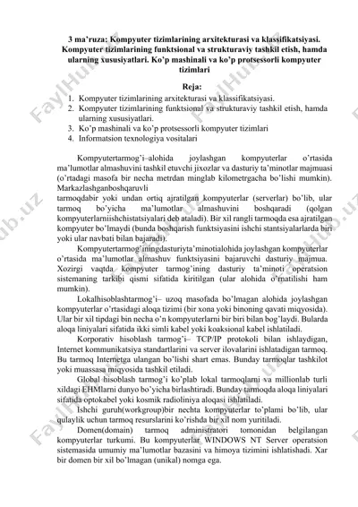 kompyuter tizimlarining arxitekturasi va klassifikatsiyasi — DOCX