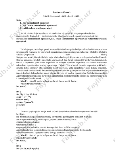 tsiklik. parametrli tsiklik, shartli tsiklik. — DOCX