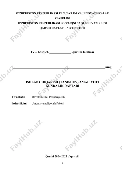kundalik daftari - davolash ishi, pediatriya ishi — DOCX