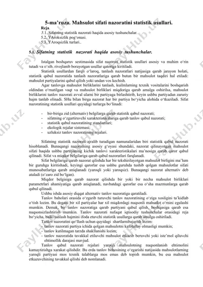 sifatning statistik nazorati usullari — DOCX