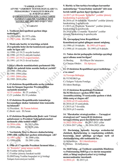 test savollar to‘plami — DOCX