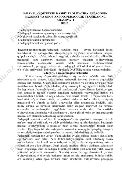 o'qituvchi kasbiy faoliyatida pedagogik nazokat va odob-axloq — DOCX