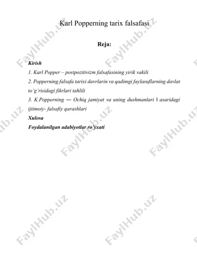 karl popperning tarix falsafasi — DOCX