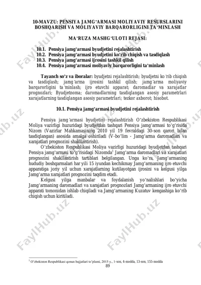 pensiya jamg’armasi moliyaviy resurslarini boshqarish va moliyaviy barqarorligini ta’minlash — PDF
