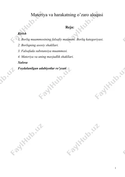 materiya va harakatning o’zaro aloqasi — DOCX