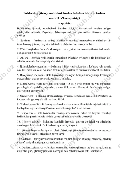bolalarning ijtimoiy moslashuvi fanidan mustaqil ta’lim topshirig‘i — DOCX