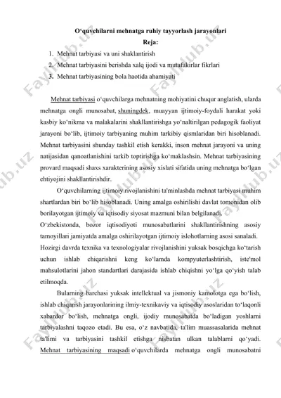 o‘quvchilarni mehnatga ruhiy tayyorlash jarayonlari — DOCX
