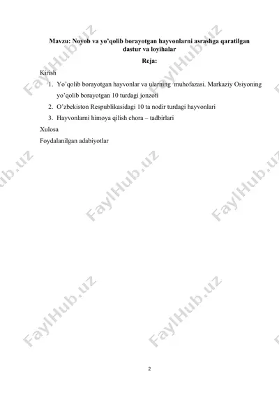 yo'qolgan va yo'qolib borayotgan hayvonlar — DOCX