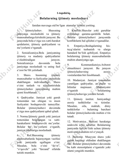 bolalarning ijtimoiy moslashuvi fanidan mavzuga oid atamalar — DOCX