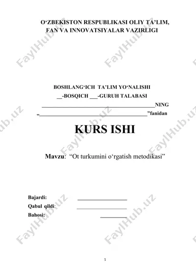 ot turkumini o‘rgatish metodikasi mavzusida kurs ishi — DOCX
