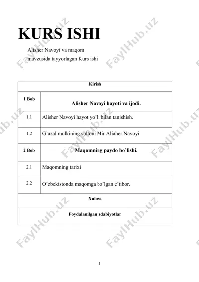 alisher navoyi va maqom mavzusida tayyorlagan kurs ishi — DOCX
