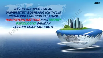 o`smirlik davridagi psixik rivojlanishning umumiy tavsifi — PPTX