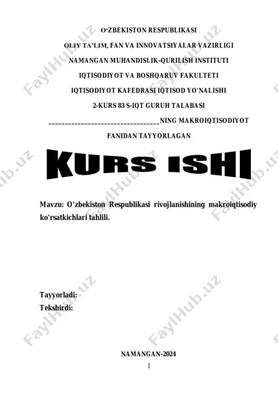 o'zbekiston respublikasi rivojlanishining makroiqtisodiy ko'rsatkichlari — PDF