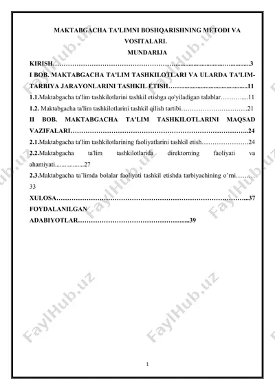 maktabgacha ta'limni boshqarishning metodi va vositalari — DOCX