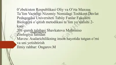 asalarichilikning inson hayotida tutgan o’rni va uni yetishtirish — PPTX
