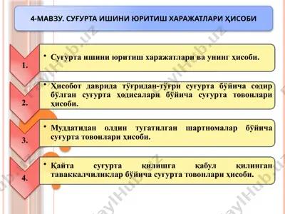 суғурта ишини юритиш харажатлари ҳисоби — PPTX