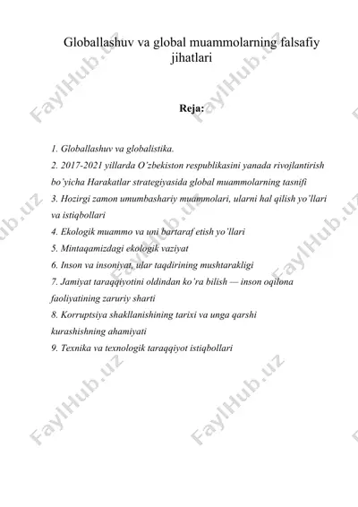globallashuv va global muammolarning falsafiy jihatlari — DOCX