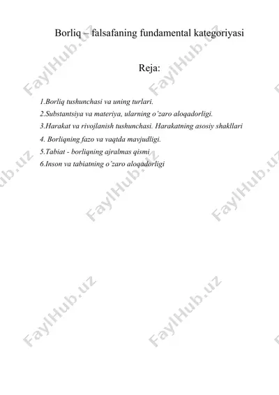 borliq – falsafaning fundamental kategoriyasi — DOCX