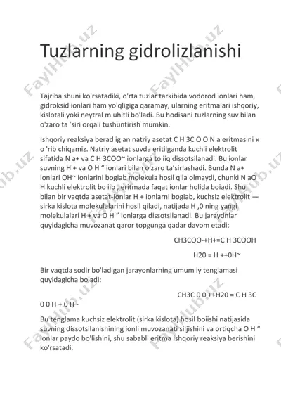 tuzlarning gidrolizlanishi — PDF