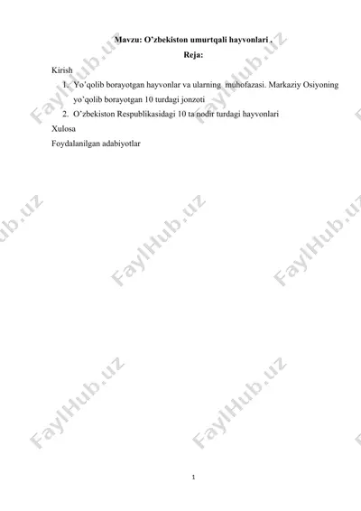 o’zbekiston umurtqali hayvonlari — DOCX