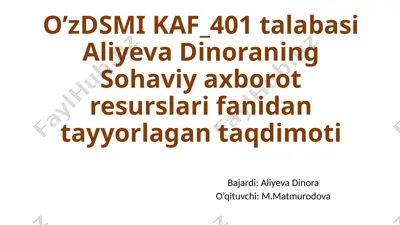 "badiiy adabiyot va adabiyotshunoslikka oid axborot resurslari" — PPTX
