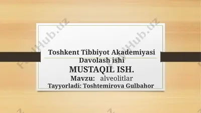 toshkent tibbiyot akademiyasi davolash ishi — PPTX