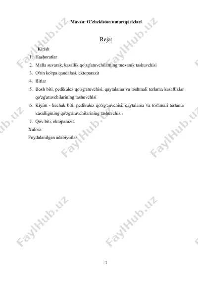 o’zbekiston umurtqasizlari — DOCX