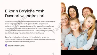 elkorin bo'yicha yosh davrlari va inqirozlari — PPTX