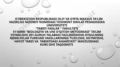 ninachilar turkumini o'rganish bo'yicha kurs ishi taqdimoti — PPTX