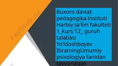 yo‘ldoshboyev ibratning umumiy psixologiya fanidan tayyorlagan taqdimoti — PPTX