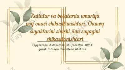 umurtqa pog'ona va chanoq suyaklari shikastlanishlari — PPTX