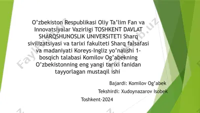 "o’zbekistonning eng yangi tarixi fanidan tayyorlagan mustaqil ishi" — PPTX