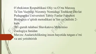 asalarichilikning inson hayotida tutgan o’rni va uni yetishtirish — PPTX