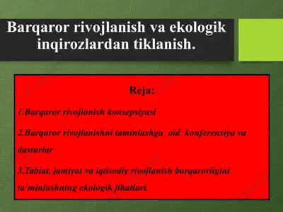 barqaror rivojlanish va ekologik inqirozlardan tiklanish. — PPT