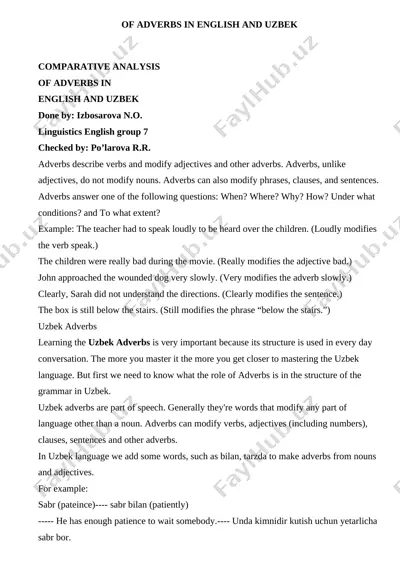 of adverbs in english and uzbek — DOC