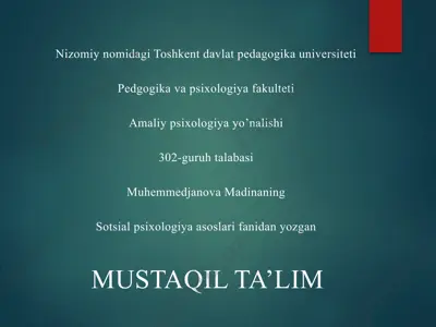 mustaqil ta'lim - shaxs sotsializatsiyasi va bosqichlari — PPTX