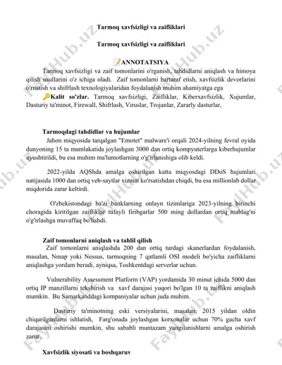 tarmoq xavfsizligi va zaifliklari — DOCX
