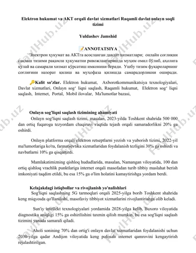 elektron hukumat va akt orqali davlat xizmatlari raqamli davlat onlayn soqli tizimi — DOCX