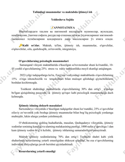 o'quvchilarning psixologik muammolari — DOCX