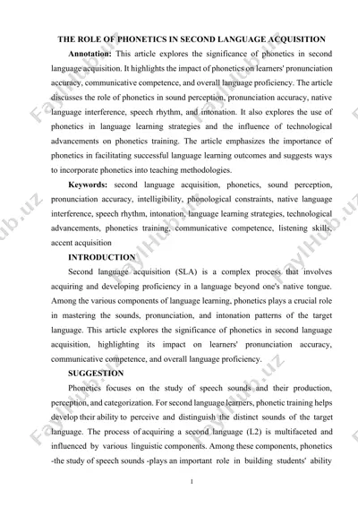 the role of phonetics in second language acquisition — DOCX