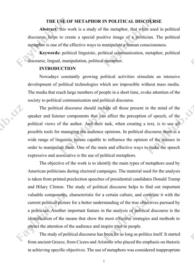 the use of metaphor in political discourse — DOCX