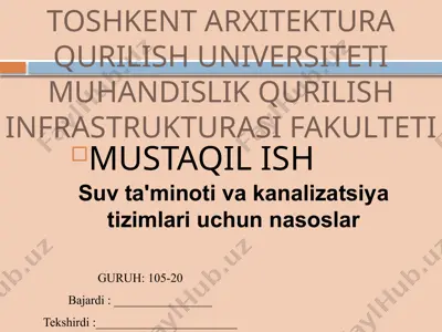 suv ta'minoti va kanalizatsiya tizimlari uchun nasoslar — PPTX
