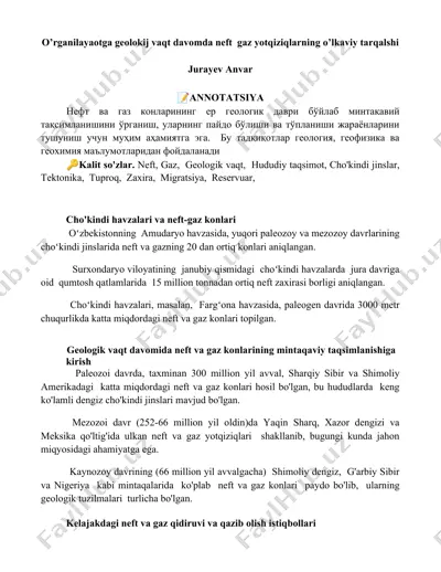 cho'kindi havzalari va neft-gaz konlari — DOCX