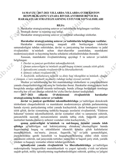 2017-2021 yillarda yillаrdа o’zbekiston respublikasini yanada rivojlantirish bo’yicha harakatlar strategiyasining ustuvor yo’nalishlar — DOCX