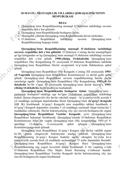 qoraqalpog`iston respublikasining mustaqillik yillarida huquqiy holati — DOCX