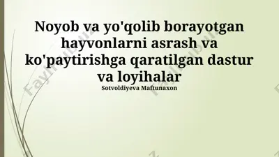 noyob va yo'qolib borayotgan hayvonlarni asrash va ko'paytirishga qaratilgan dastur va loyihalar — PPTX